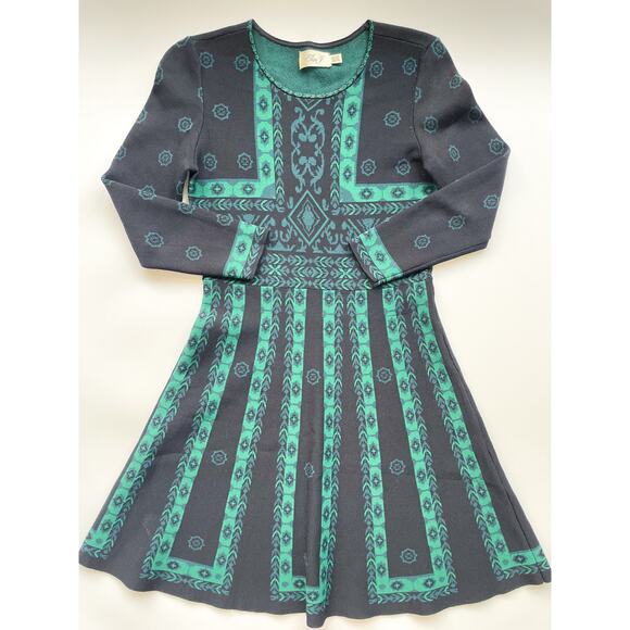 Women's Eliza J Black and Green Knit Dress Size Petite Small - Picture 1 of 6